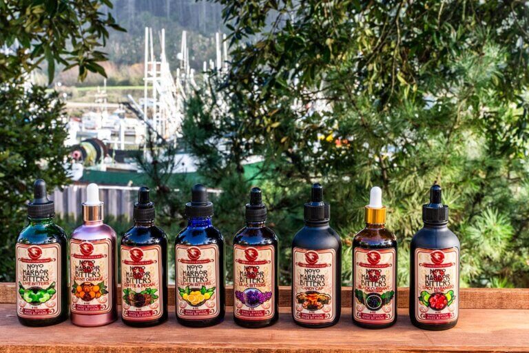 Noyo Harbor Bitters Lineup Outside with Boat in Background